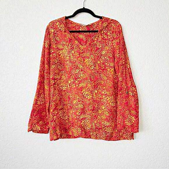 Soft Surroundings Red Becoming Batik Hooded Tunic Top Size Petite‎ Small - Picture 1 of 6